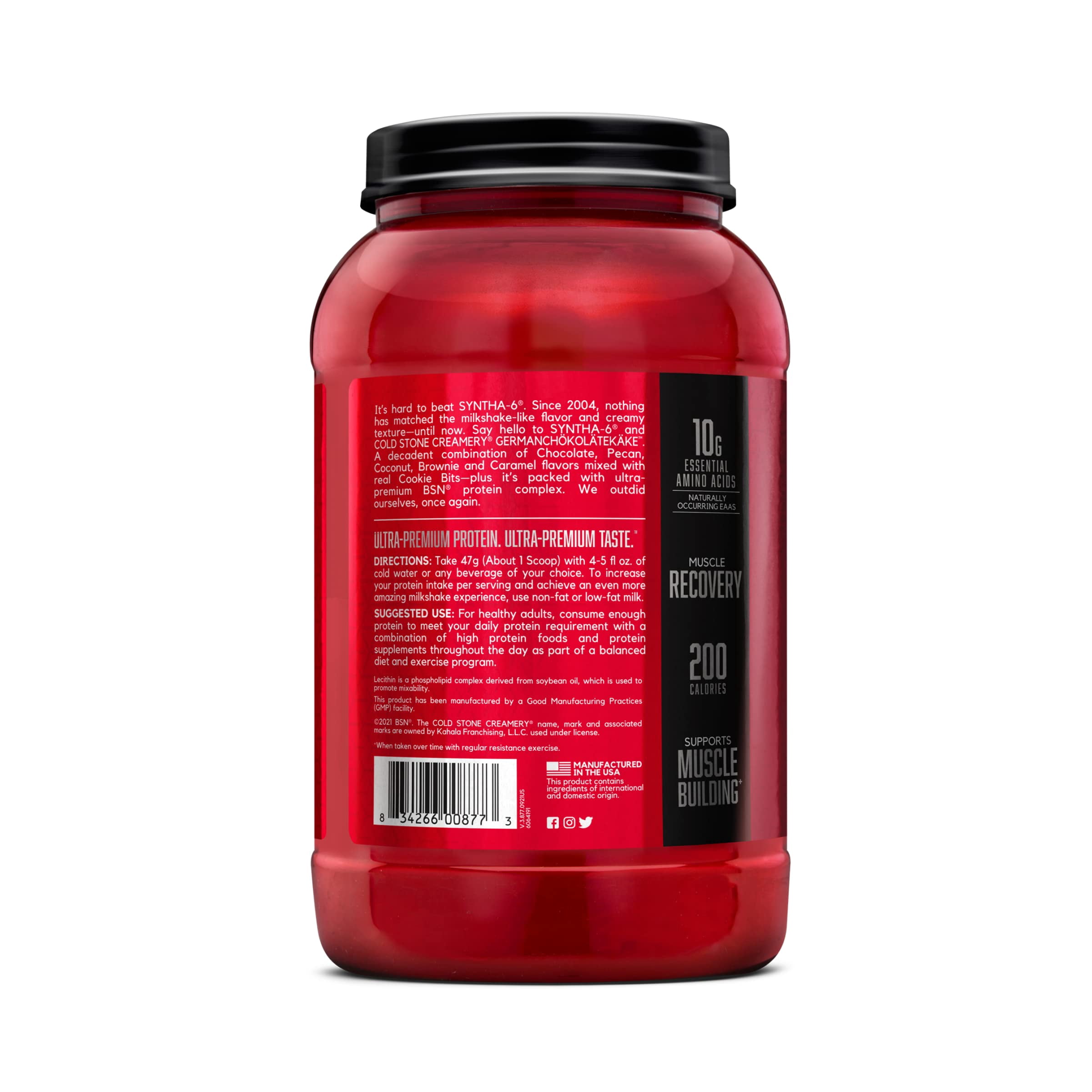 BSN Syntha-6 Whey Protein Powder, Cold Stone Creamery- Germanchökolätekäke Flavor, Micellar Casein, Milk Protein Isolate Powder, 25 Servings