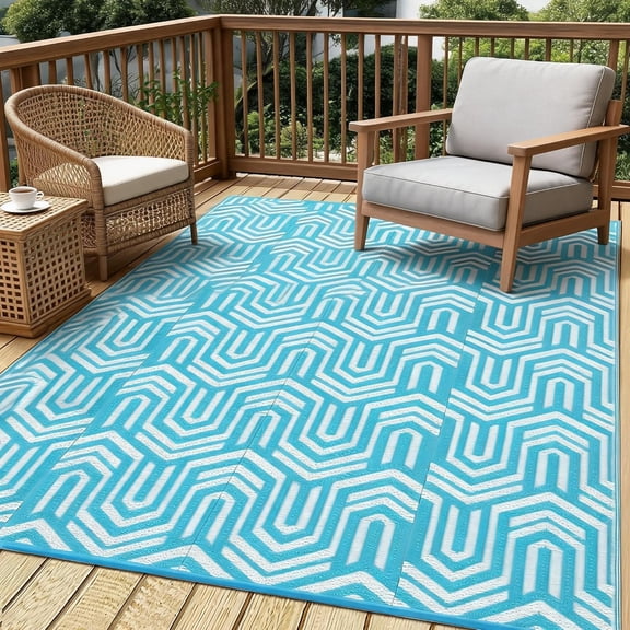 8x10 Ft Outdoor Area Rug Modern Geometric Waterproof Reversible Easy Clean for Patio Camping
