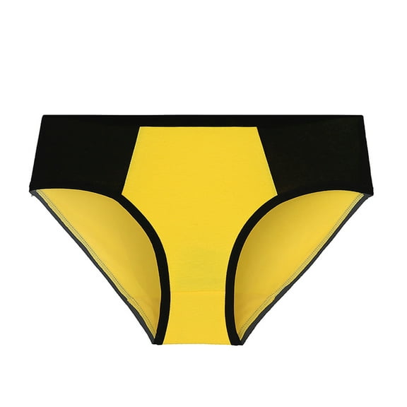 Puntoco Plus Size Underwear Clearance Women Solid Color Patchwork Briefs Panties Underwear Knickers Bikini Underpants Yellow 8(XL)