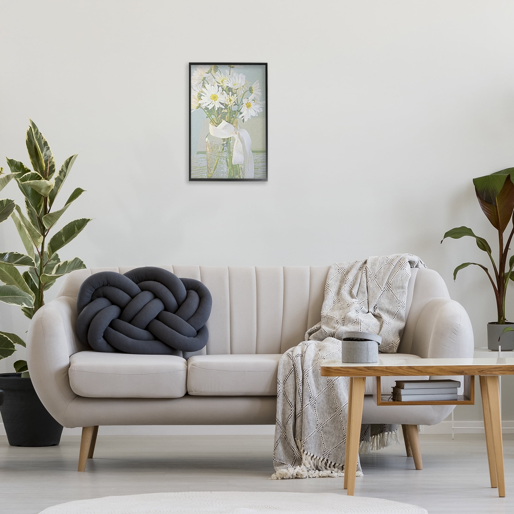 Stupell Industries Faded Daisies Jar Botanical & Floral Painting Black Framed Art Print Wall Art, 16 x 24