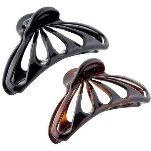 Parcelona French Rain Drop 2 Small Shell & Black Celluloid Jaw Hair Claws