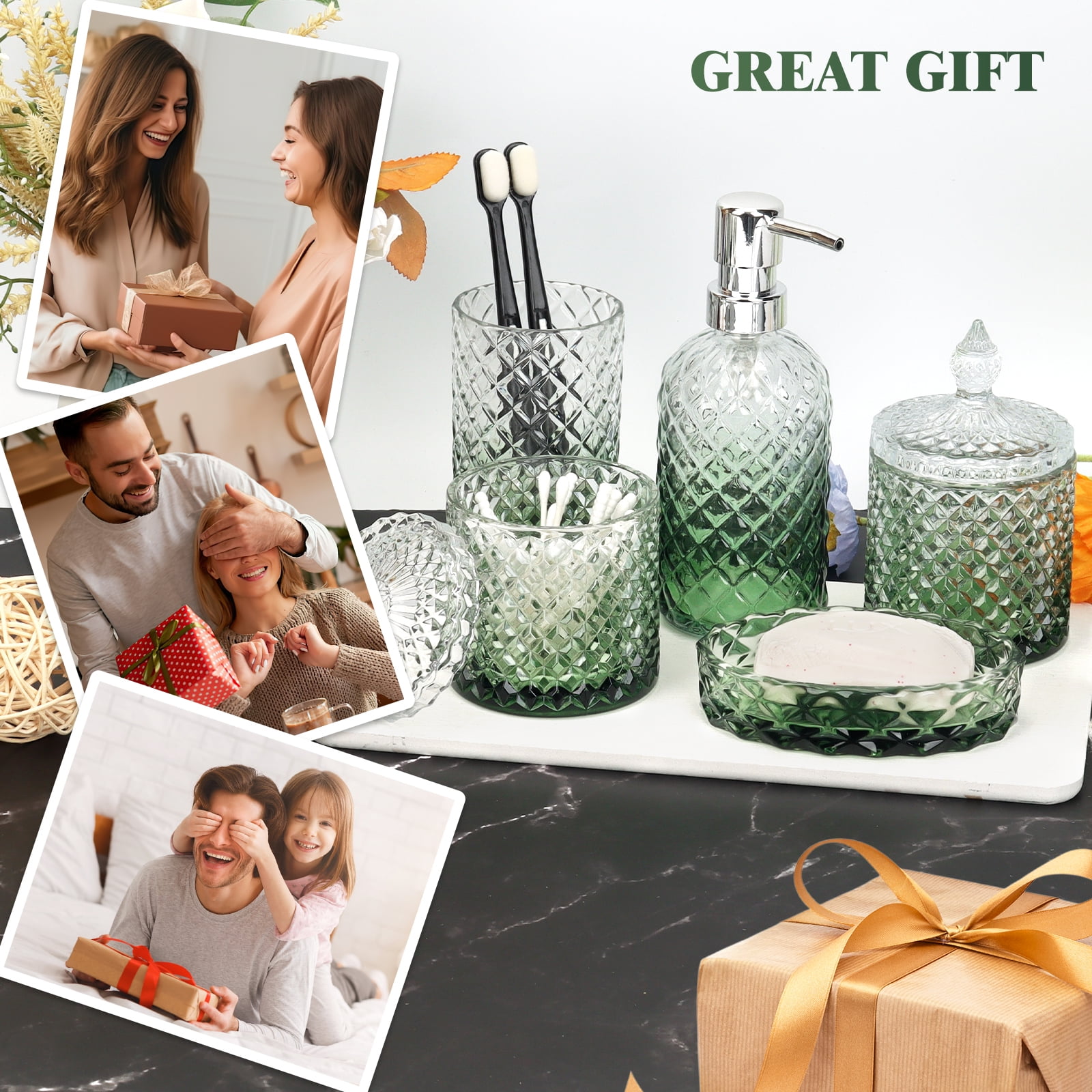 Vertical Line Glass Soap Dispenser Set, Rust-Proof Pump, Thickened Modern Bathroom Accessories for Countertop Organization & Stylish Home Decor