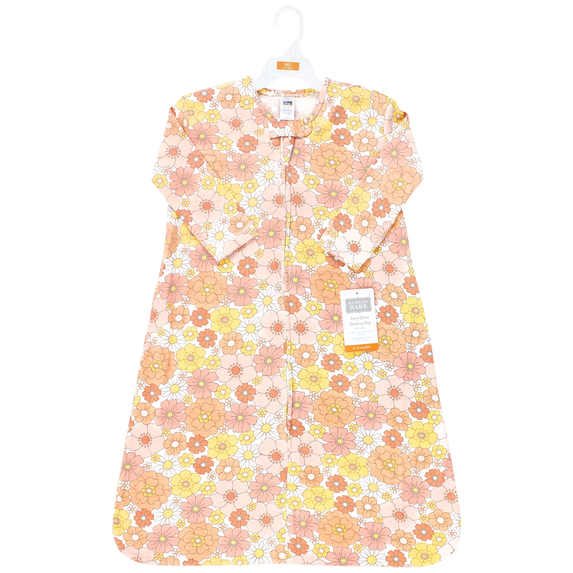 Hudson Baby Infant Girl Long Sleeve Cotton Jersey Sleeping Bag, Peace Love & Flowers, 0-6 Months