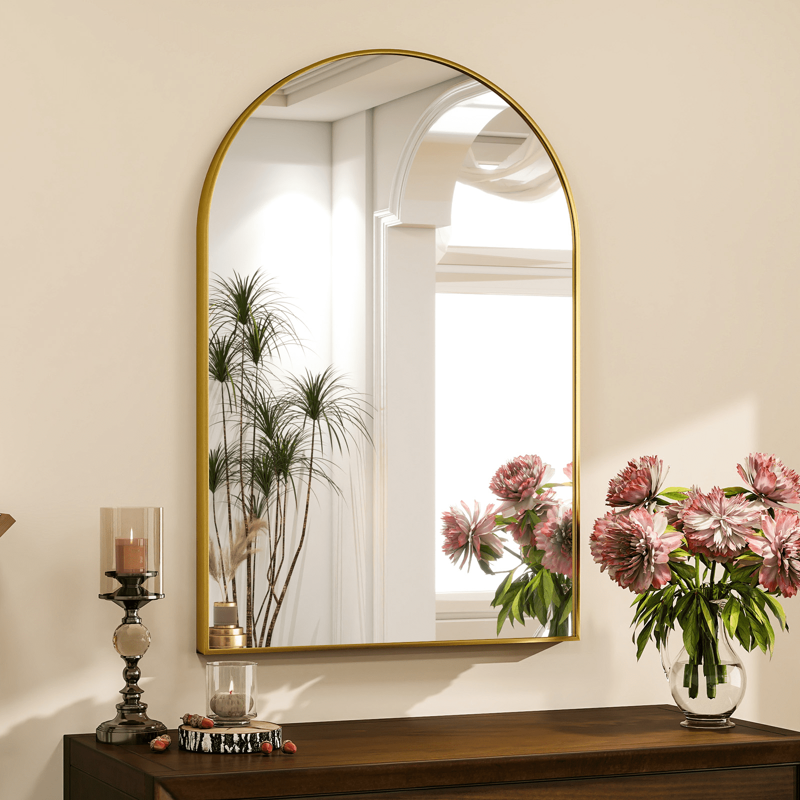 GRAHMCY 30"x20" Arched Bathroom Mirror Wall Mirror With Aluminum Alloy Frame, Gold