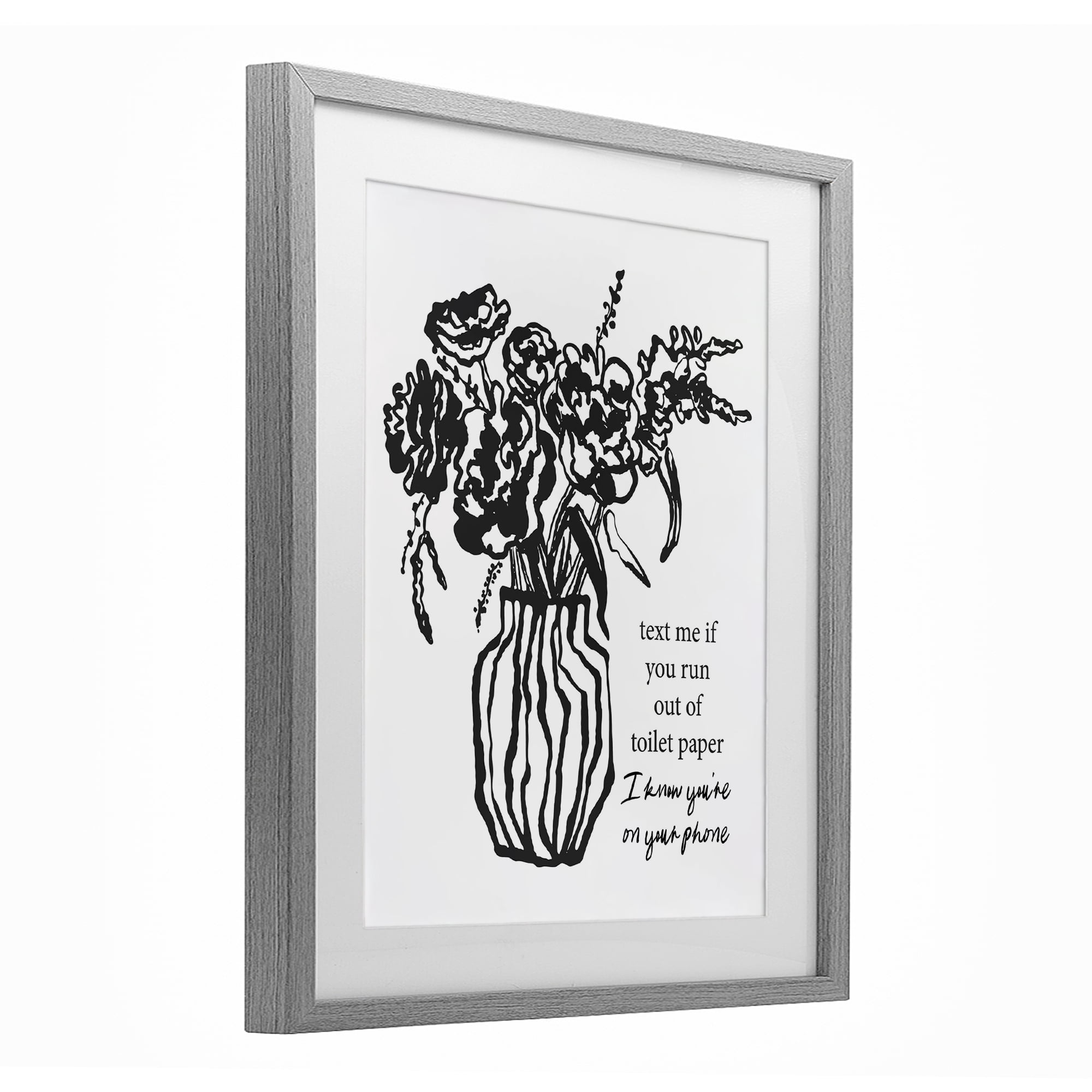 Stupell Industries Text Me Bathroom Florals Gray Framed Print Under Glass, design by Lettered and Lined