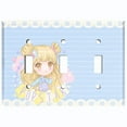 thumbnail image 2 of Metal Light Switch Wall Plate Outlet Cover (Pop Star Blue Anime Stripe Flower Border Pattern - Triple Toggle), 2 of 2