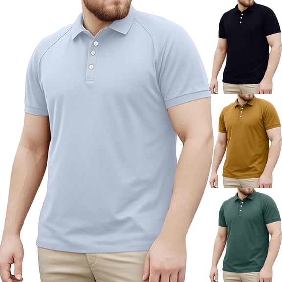 Agkizg Men Casual Shirts Solid Color Short Sleeve Turn Down Collar Tops Cottons Loose Fitting Plus Size Casual Daily Wear