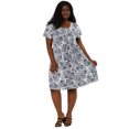 thumbnail image 3 of Women's Plus Size Dress Short Sleeve Inverted Box Pleat Floral Dresses Navy Blue 4X, 3 of 7
