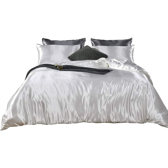 Soft Silk 7 PC Bed Sheet Set 15" Inches Deep Pocket (1 Fitted 1 Flat 2 Pillow Cases 1 Duvet Cover 2 Pillow Shams) 800 Thread Count Twin Size White Solid