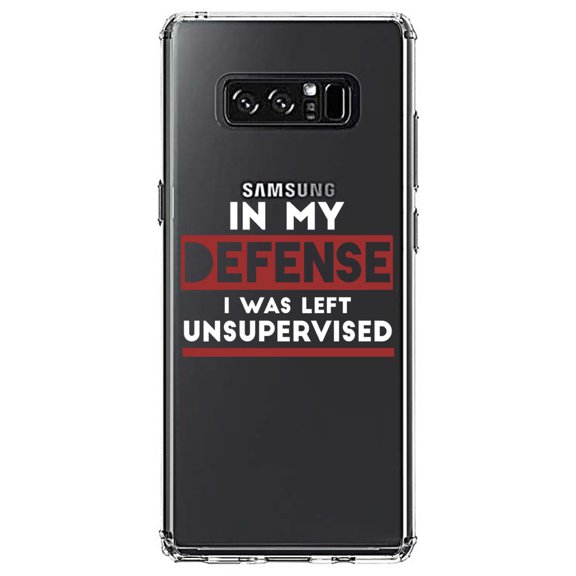DistinctInk Clear Shockproof Hybrid Case for Samsung Galaxy Note 8 - TPU Bumper Acrylic Back Tempered Glass Screen Protector - In My Defense, I Was Left Unsupervised