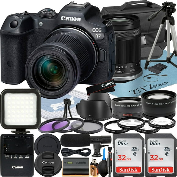 Canon EOS R7 Mirrorless Camera with RF-S 18-150mm Lens + 2 Pack SanDisk 32GB Memory Card + Case + ZeeTech Accessory