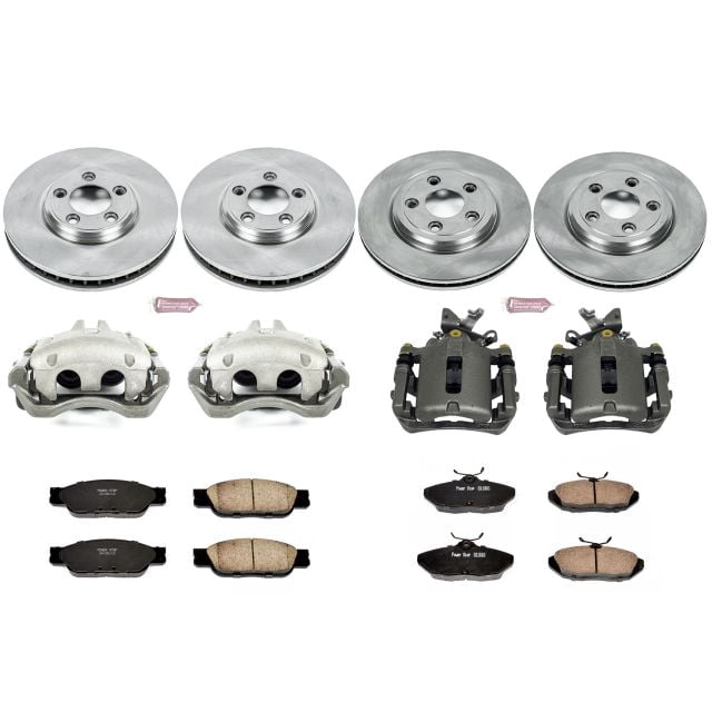 PowerStop Front and Rear Stock Replacement Brake Pad and Rotor Kit with Calipers Fits: JAGUAR Select Models KCOE1352