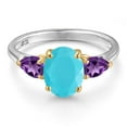 thumbnail image 3 of Gem Stone King 925 Silver and 10K Yellow Gold Green Turquoise and Purple Amethyst Engagement Ring for Women | 2.22 Cttw | Oval 9X7MM | Gemstone Birthstone | Size 8, 3 of 6