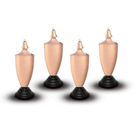 Legends Direct Set of 4, Premium Elegant Metal Tabletop Outdoor Torches for Patio, Lawn and Garden - Tiki Style Metal Torch /w Snuffer, Fiberglass Wick & Large 35oz Oil (Large Hammered Copper)