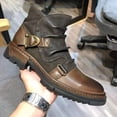 thumbnail image 3 of LSLJS Men's Ankle Boots, Men's Winter Belt Buckle Side Zipper Square Heel High Top Solid Color, 3 of 4