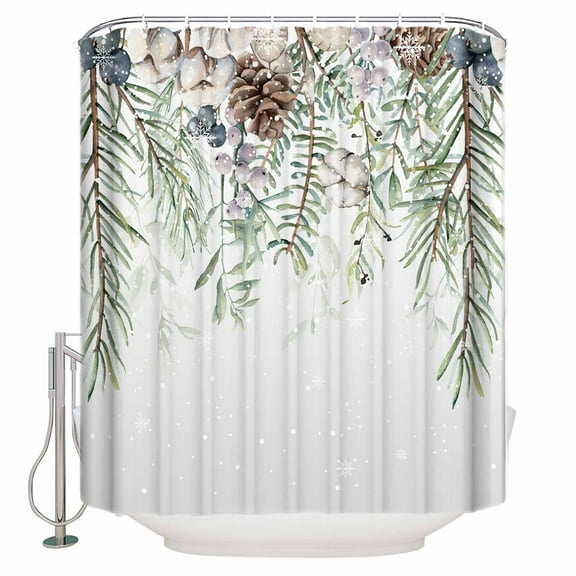 Fabric Shower Curtain, Christmas Winter Pine Tree Pine Cone Blueberry Cotton Snowflake Bathroom Curtain with 12 Hooks Waterproof No Bad Odor Machine Washable Bath Curtains for Bathroom, 36"x78"