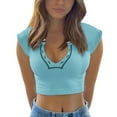 thumbnail image 1 of Kcodviy Womens V Neck Short 6X Top Sleeve Racer Back Tank 3X Workout Shirts Tops Halter Neck Crop Woman Top, 1 of 5