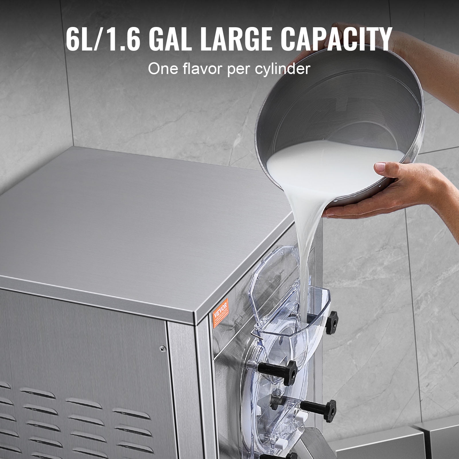 VEVOR Ice Cream Maker for Commercial Use, Produces 18 Liters per Hour, 1780W, Offers Single Flavor, Equipped with Wheels, 6L Stainless Cylinder, LED Display, Automatic Cleaning & Pre-cooling Functi