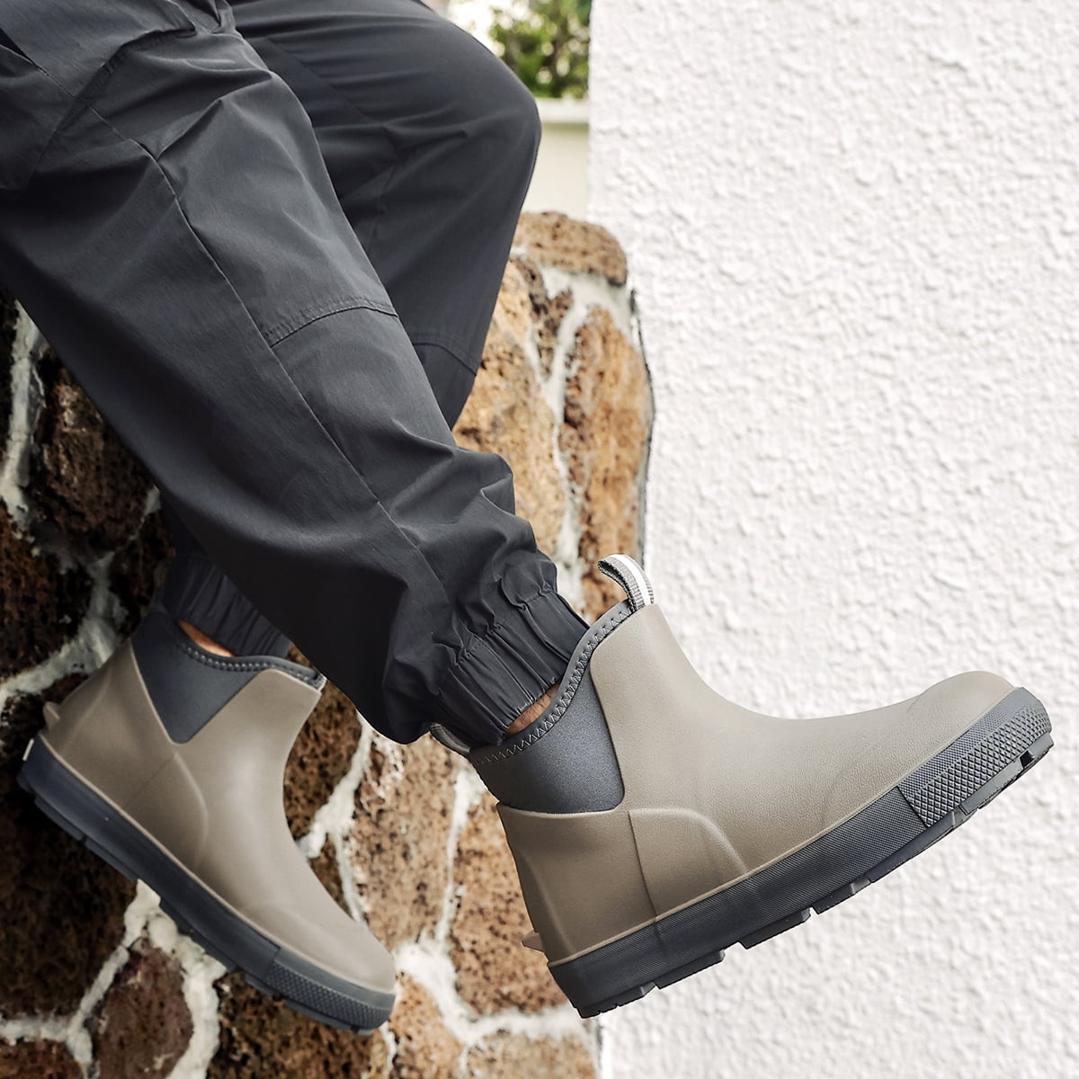 Lcamaw Men's Deck Boots, Waterproof Ankle Rain Boots with Anti-Slip Traction, Rubber Garden & Fishing Boots for Boating, Camping, Farming & Outdoor Work