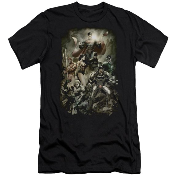 JLA Justice League Aftermath Premium Canvas Adult Slim Fit 30/1 T-Shirt Black