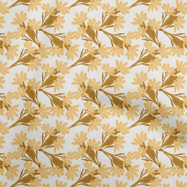 oneOone Cotton Poplin Light Yellow Fabric Floral Craft Projects Decor Fabric Printed By The Yard 42 Inch Wide