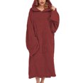thumbnail image 1 of Kmbangi Women Velvet Sleeping Robe, Long Sleeve Hooded Neck Kangaroo Pockets Solid Color Nightwear, 1 of 2