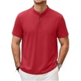 thumbnail image 3 of BRGZLK Mens Short Sleeve Henley Shirts Cotton Linen Solid Color Casual Summer Basic T-Shirts Button Solid Collarless Shirts For Work, 3 of 7