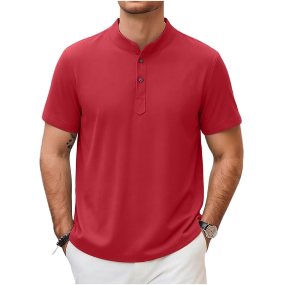UAMVSH Mens Henley Shirts Short Sleeve Stand Collar Casual T-Shirt Big and Tall Beach Vacation Summer Tees with Buttons