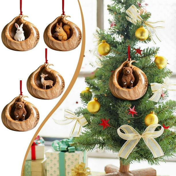 Adorno Colgante Navideño de Acrílico | Figuras Festivas En El Hueco Del Árbol | Decoración Colgante Duradera | Decoración Versátil para Árbol, Ventana o Mesa | Excelente Idea de Regalo | 1 Colgante