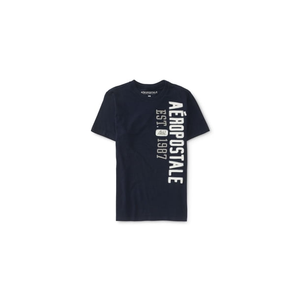Aeropostale - Camiseta adornada con logotipo de aplicación vertical para hombre, azul, XXL Aeropostale Camiseta adornada