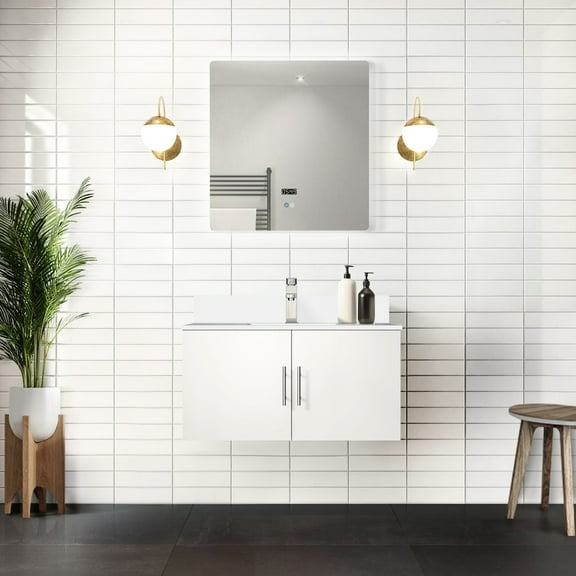 Glossy White Vanity With Cultured Marble Countertop And 36 In. Led Mirror - Soft Close, Scratch- Finish, Storage W X 22 D Top & , Ample