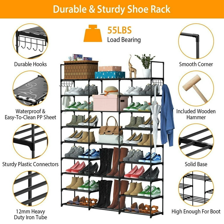 Buy 9 Tiers Shoe Rack Metal Shoe Storage Shelf Free Standing Large Shoe  Stand 50-55 Pairs Shoe Tower Unit Tall Shoe Organizer with 2 Hooks by  Global Phoenix on Dot & Bo