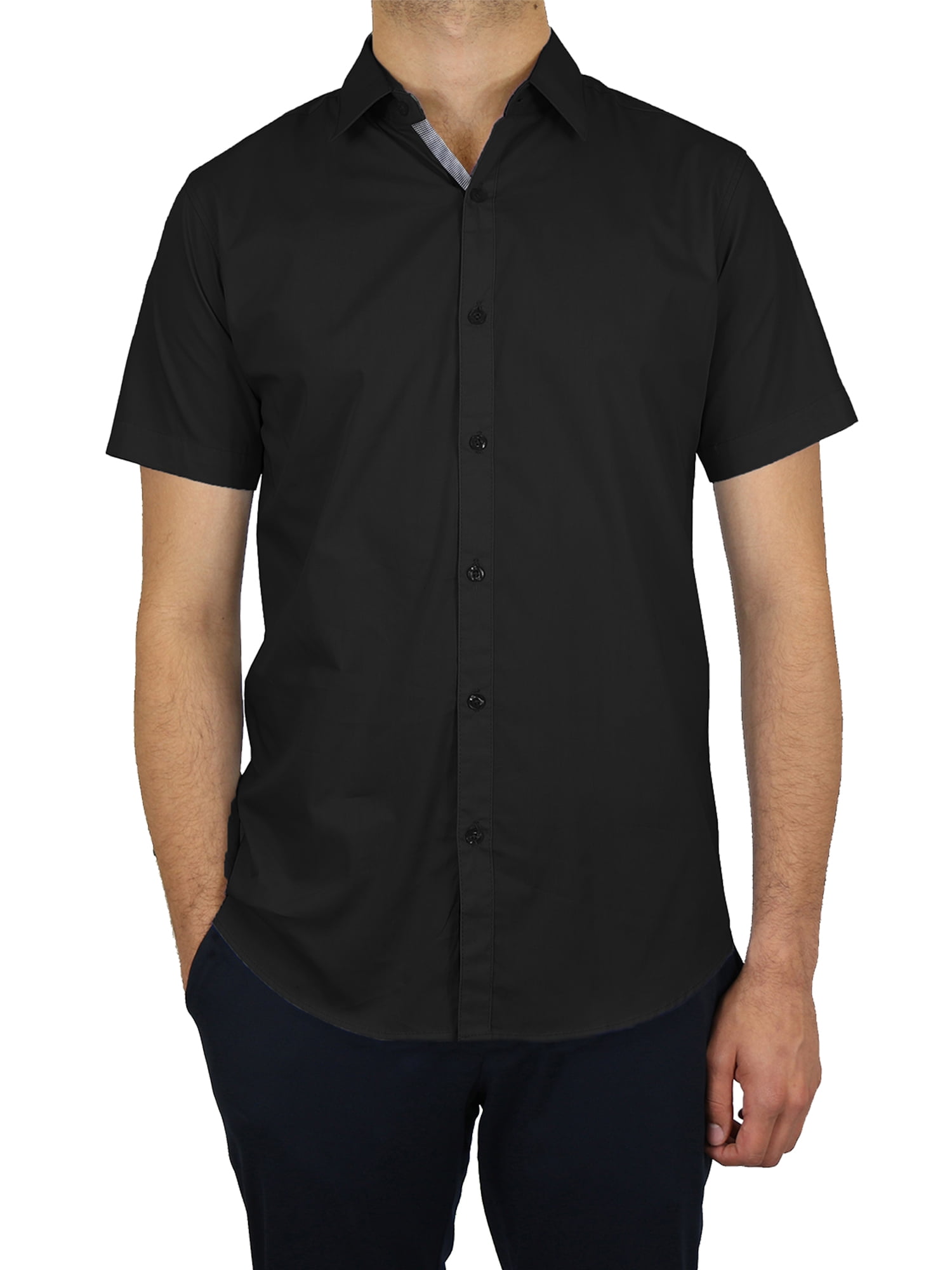 Mens Slim Fit Short Sleeve Button Up Dress Shirt (S 5XL)