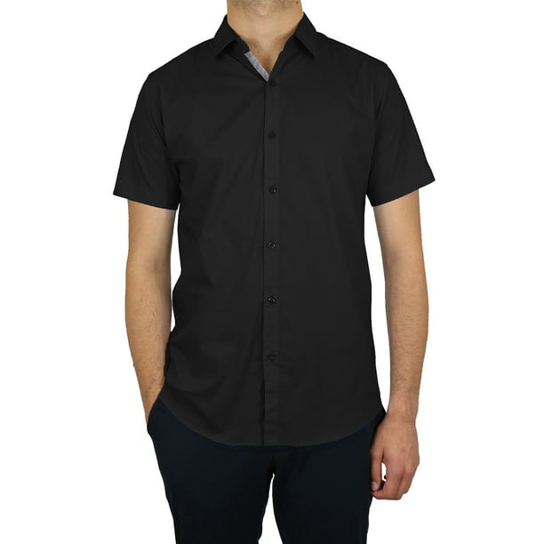 Mens Slim Fit Short Sleeve Button Up Dress Shirt (S- 5XL) - Walmart.com