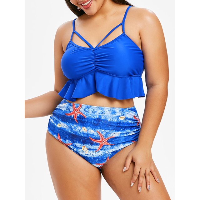 Tamaño más estrellas de mar modelan acanalada Tankini del traje de baño Rosegal Vestidos Estampados Tallas Grandes