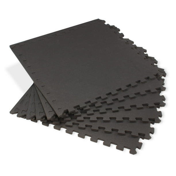 Velotas RubberTopped Interlocking Foam Fitness Floor Mat, Black, 72 Sq