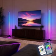 Maylit ICRGB Corner Floor Lamp, 2 Pack Smart LED Floor Lamps with App & Remote Control, Music Sync, 16 Million Colors, Auto Timer, Modern Ambient Standing Light for Gaming Room, Living Room, Bedroom