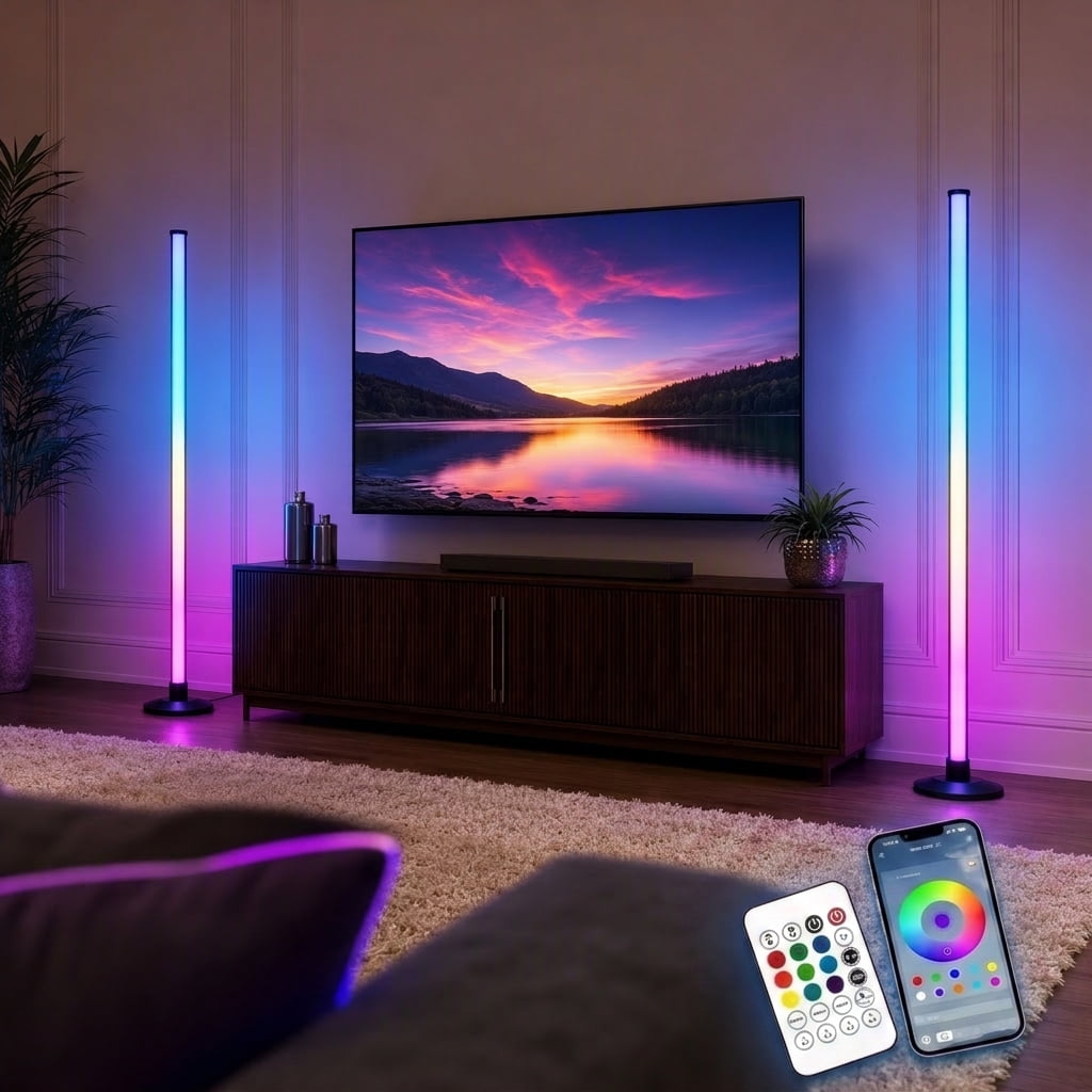 Maylit ICRGB Corner Floor Lamp, 2 Pack Smart LED Floor Lamps with App & Remote Control, Music Sync, 16 Million Colors, Auto Timer, Modern Ambient Standing Light for Gaming Room, Living Room, Bedroom