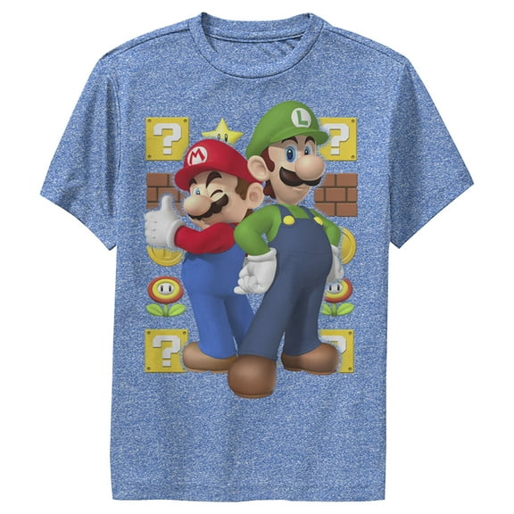 Boy's Nintendo Mario and Luigi Performance Graphic Tee Royal Blue Heather Small
