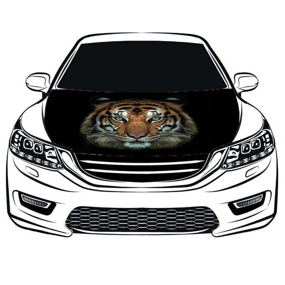 Tiger Photo Oversized Car Hood Cover Flag 3.3X5FT/6X7FT 100% Polyester Elastic Fabrics Can be Washed Suitable for large SUV and Pickup Trucks (3.3X5FT)
