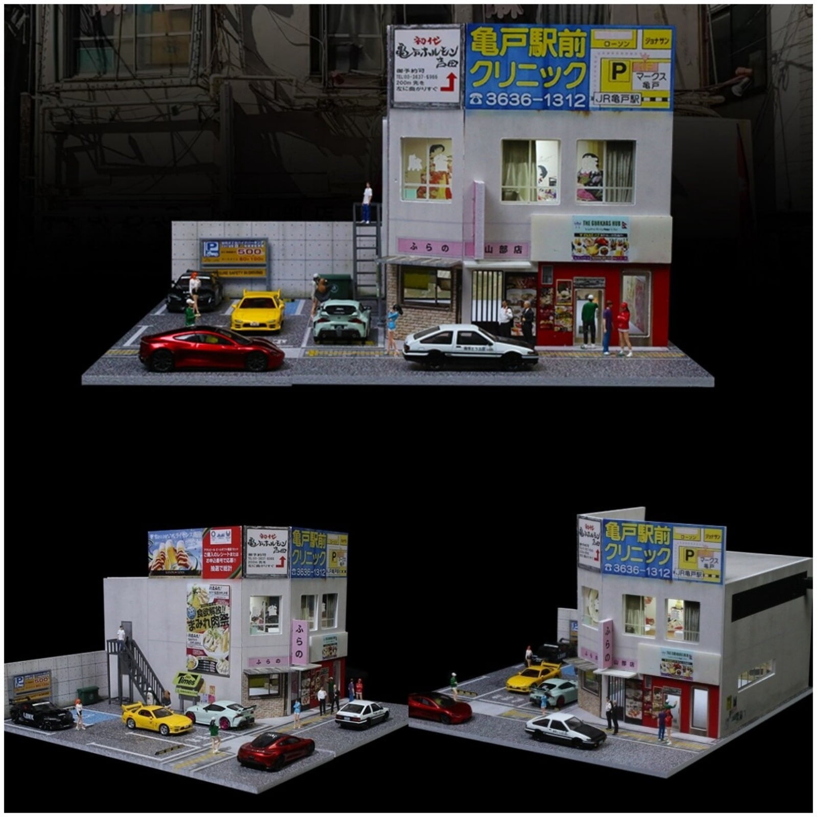 Diorama 1:64 Scale Car Garage Model, LED Lighting City Street