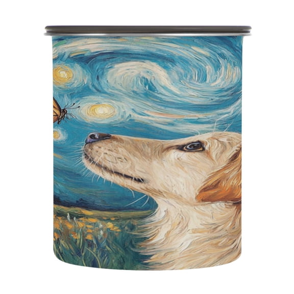 Wobogo Cute Golden Retriever Food Storage Jars 304 Food Grade Stainless Steel Canisters With Vacuum Airtight Lids for Coffee Snacks Nuts Cereal 900ML