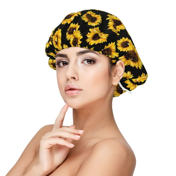Fuzoiu Sunflower 6 Print Adult’s Satin Sleeping Cap,Satin Bonnet,Silk Bonnet,Hair Bonnet for Sleeping,Hair Bonnets for Women Curly Natural Hair