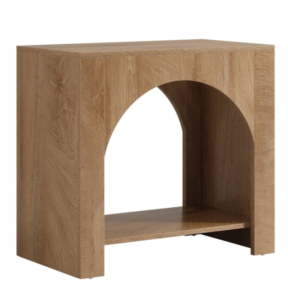 Resenkos Wooden End Table - Space-Saving Organizer with Open Arch Design, Living Room/Bedroom, Brown
