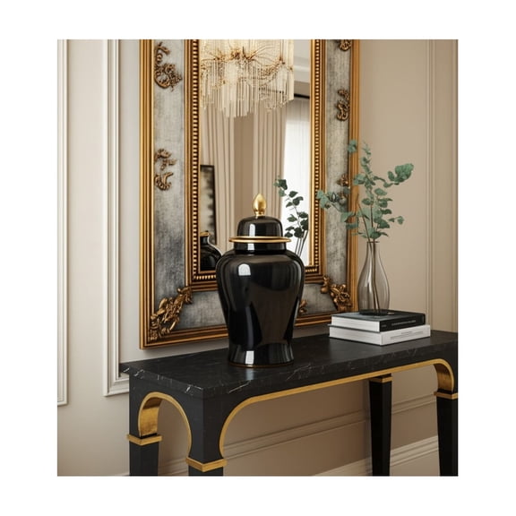 Polished Ceramic Jar for Living Room Decor - Elevated MetallicHome Accent for  Office Display - Decorative Flower Vase for Room, Bedroom, House, Office, and Table Styling - 24", Black & Gold