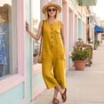 thumbnail image 6 of JULMCOMO Jumpsuits for Women Crew Neck Button Down Casual Bib Overalls Sleeveless Retro Wide Leg Capri Jumpsuit with Pockets Yellow S, 6 of 7