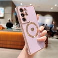 thumbnail image 4 of Magnetic Case for Samsung Galaxy S21 Ultra 5G Case for Women Men [Compatible with MagSafe], Cute Love Heart Electroplated Soft Back Cover Raised Full Camera Lens Case (6.8"/2021), Lightpurple, 4 of 11