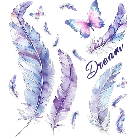 Butterfly Feather Wall Sticker, 90 x 29 cm Self-Adhesive Wall Decals, Blue Purple Butterflies Window Art Stickers, Sofa Background Decoration for Home Bedroom Living Room Playroom