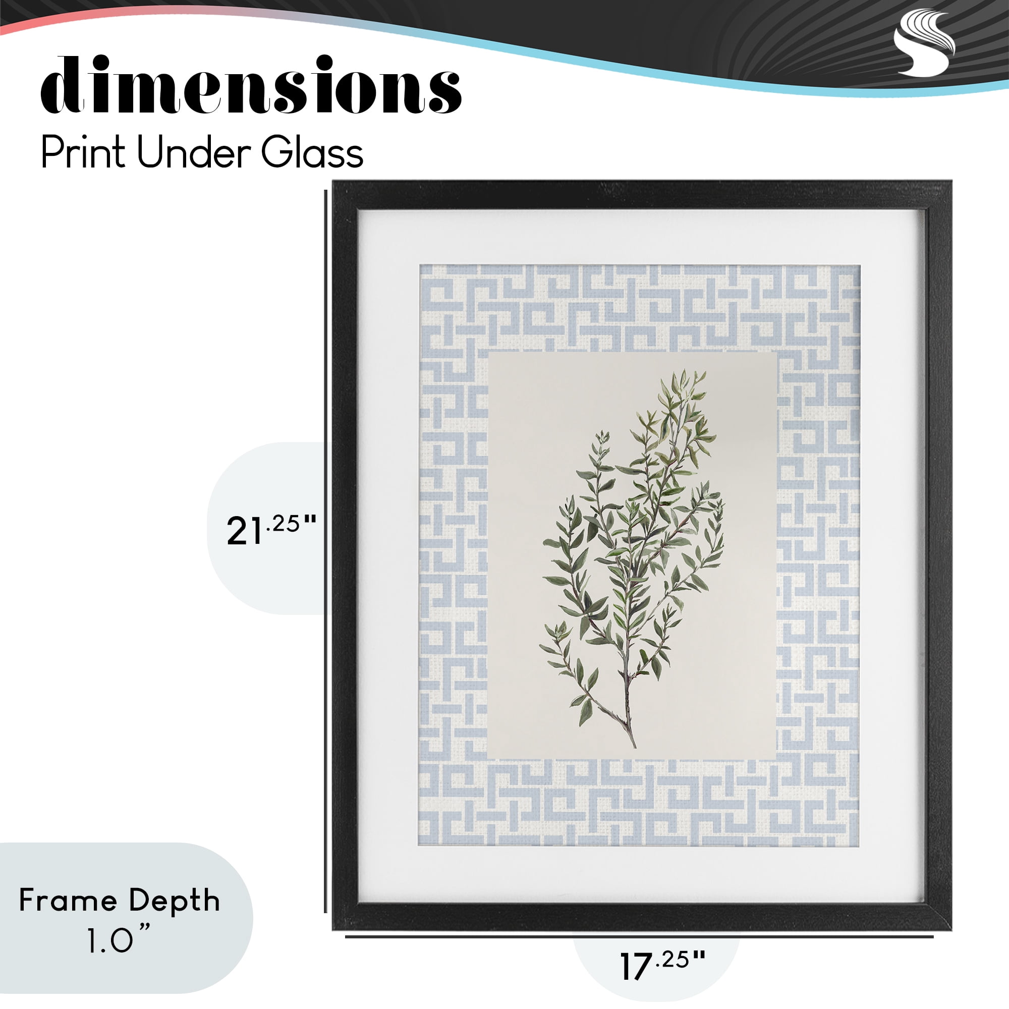 Stupell Industries Leafy Herb on Geometric Black Framed Print Under Glass, design by Diannart