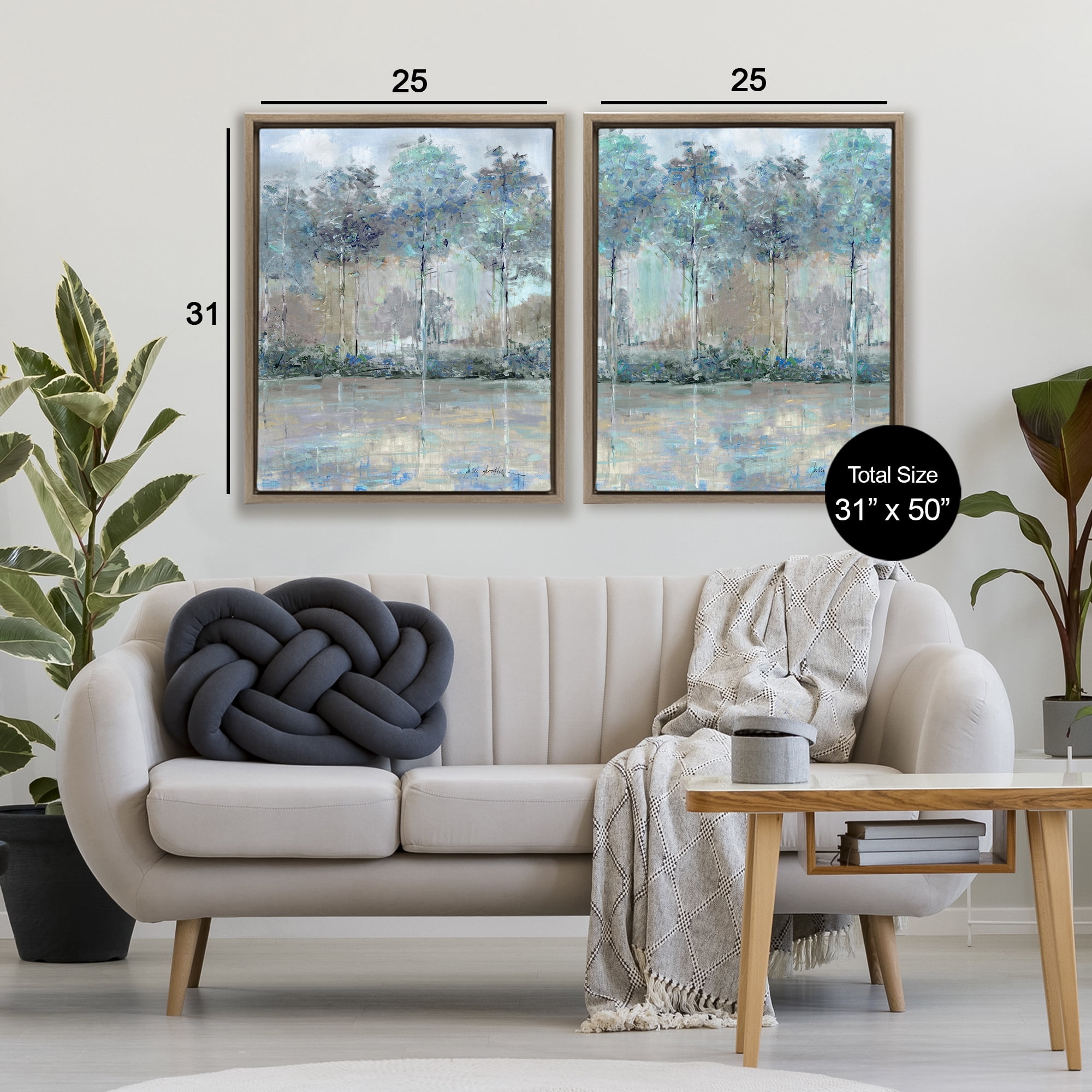 Stupell Industries Subdued Tree Landscape Impression 2 Piece Brown Framed Floater Canvas Set, design by Sally Swatland
